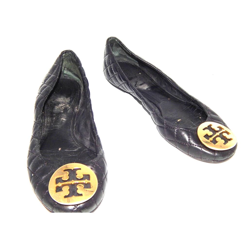 Tory Burch Quilt Black Leather Ballet Flat Shoes Size 8